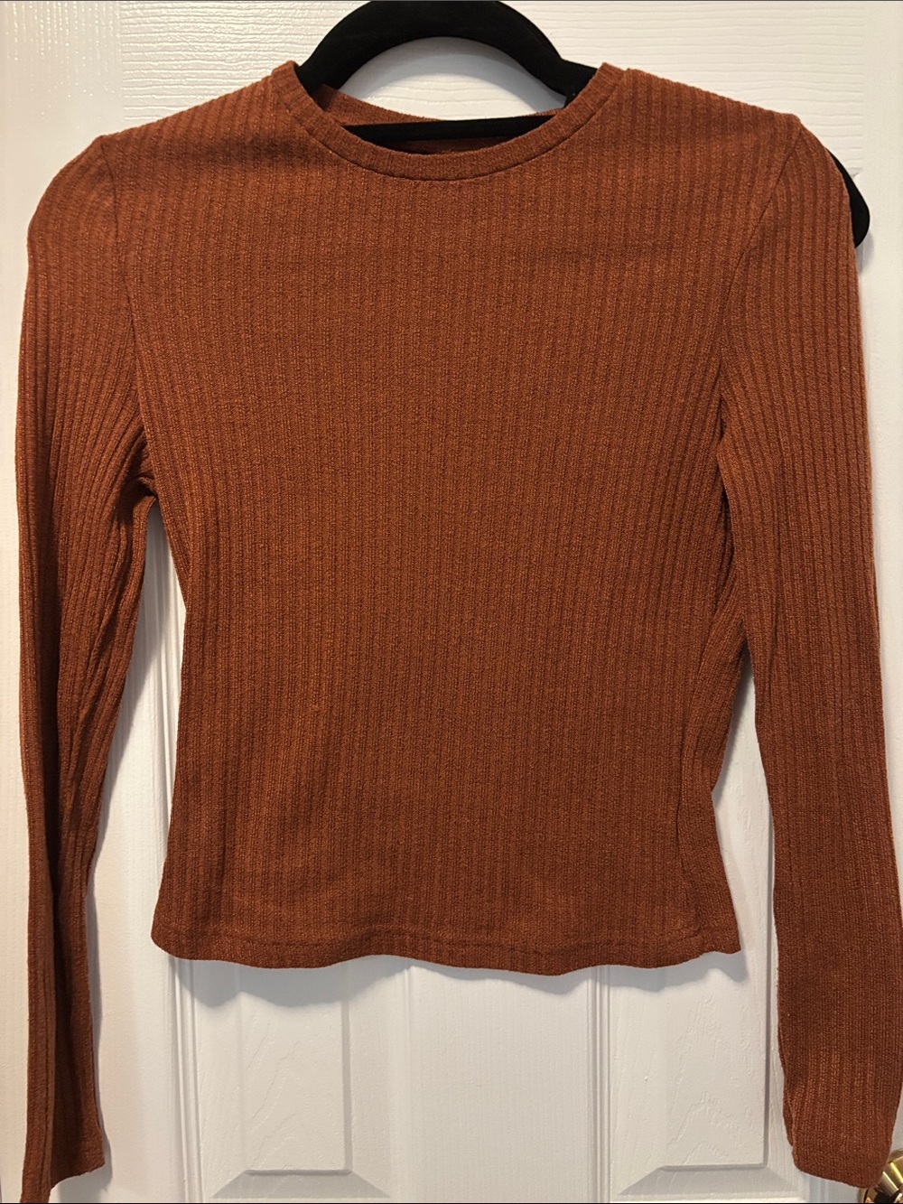 SHEIN Ribbed Long-Sleeve Top in Rust